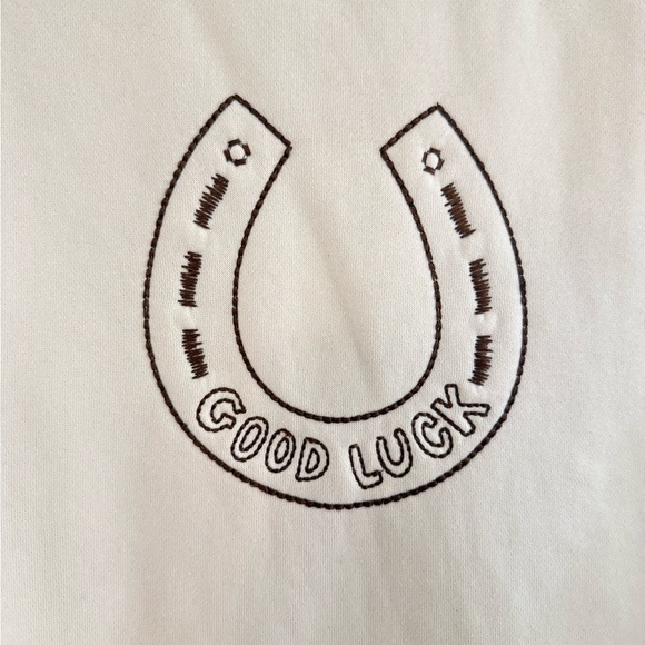 BAILEY ROSE Good Luck Horseshoe embroidered sweatshirt in Cream and Brown - Picture 4 of 12